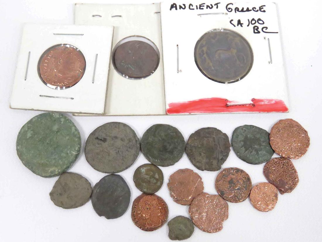 LOT (19) ASSORTED ANCIENT GREEK, ROMAN & MIDDLE EASTERN: LOT (19) ASSORTED ANCIENT GREEK, ROMAN & MIDDLE EASTERN BRONZE COINS