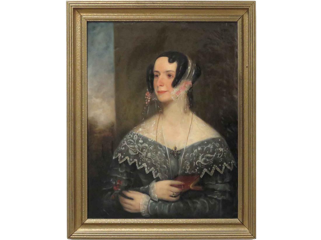 AMERICAN SCHOOL (19TH CENTURY) OIL ON CANVAS, PORTRAIT: AMERICAN SCHOOL (19TH CENTURY) OIL ON CANVAS, PORTRAIT OF A YOUNG WOMAN, UNSIGNED. 30 X 25"; FRAMED 36 X 30" (RELINED)