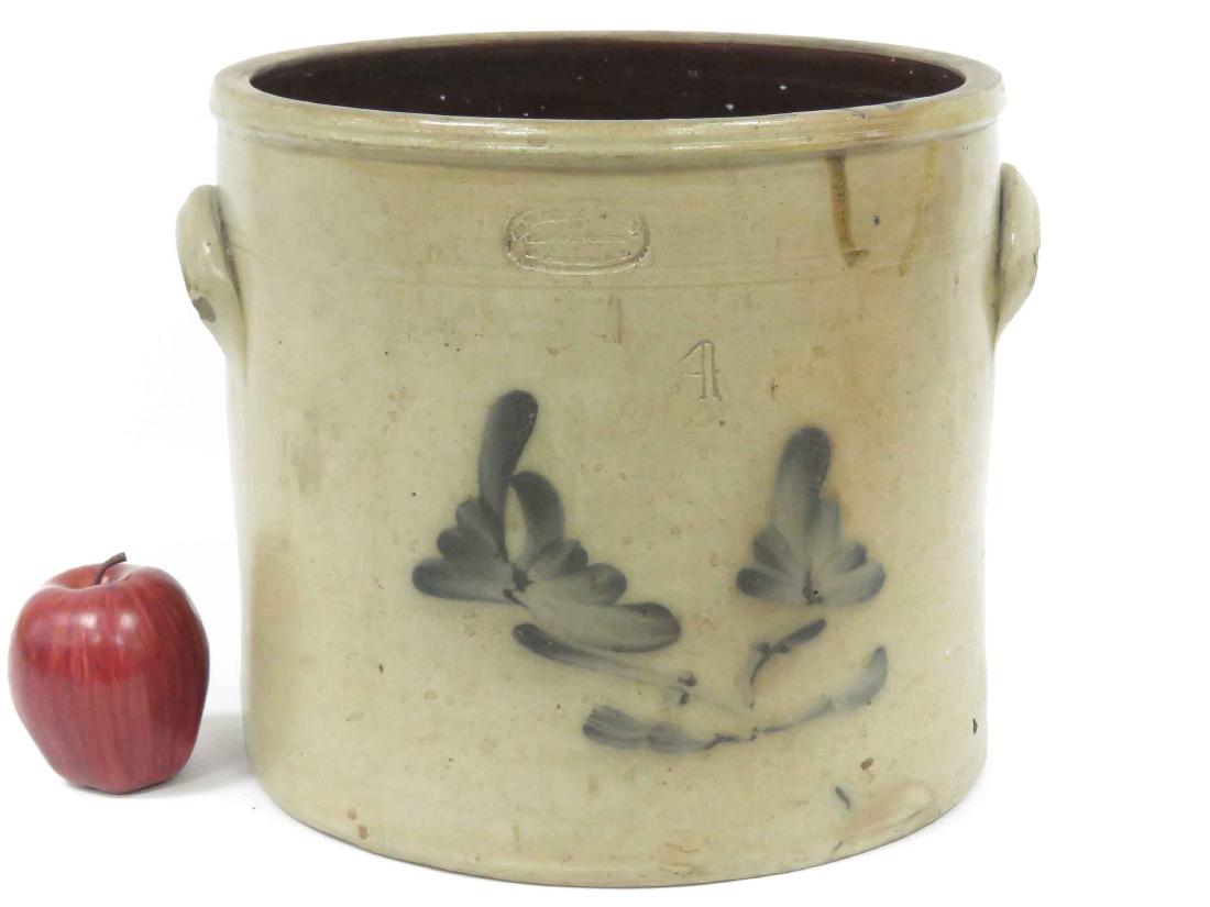 A.E. SMITH & SONS STONEWARE 4-GALLON CROCK. HEIGHT 10: A.E. SMITH & SONS STONEWARE 4-GALLON CROCK. HEIGHT 10 1/2"