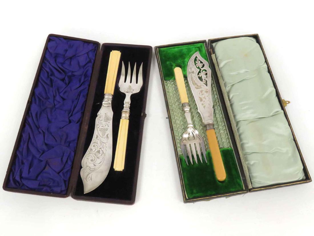 LOT (2) VICTORIAN SILVER PLATE/LUCITE HANDLED FISH: LOT (2) VICTORIAN SILVER PLATE/LUCITE HANDLED FISH KNIFE/FORK SETS, CASED