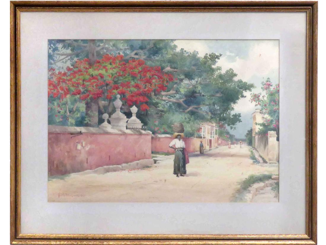 HARTWELL LEON WOODCOCK (AMERICAN 1853-1929),: HARTWELL LEON WOODCOCK (AMERICAN 1853-1929), WATERCOLOR, NASSAU, BAHAMAS, SIGNED 1913. SIGHT 16 1/2 X 23 1/2"; FRAMED & GLAZED-25 X 32"