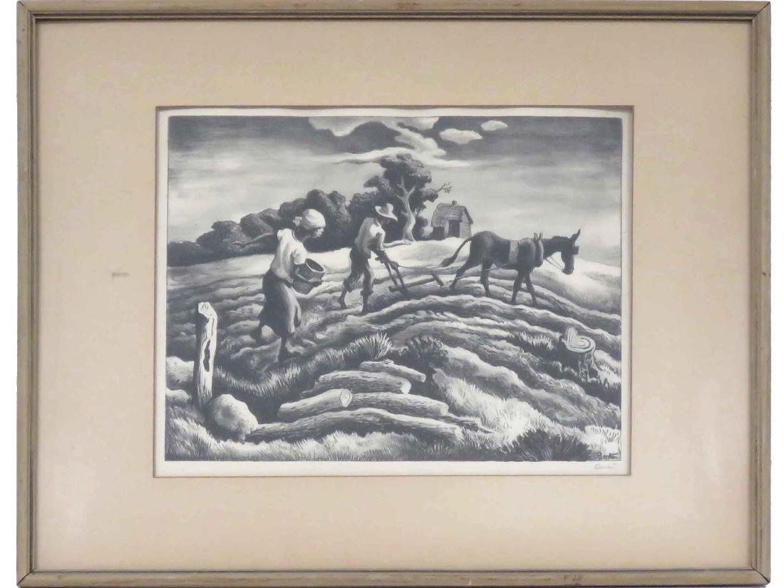 THOMAS HART BENTON (AMERICAN 1889-1975), LITHOGRAPH,: THOMAS HART BENTON (AMERICAN 1889-1975), LITHOGRAPH, "PLANTING" (AAA ED), SIGNED 1939, ED 250. SIGHT 10 1/2 X 13"; FRAMED & GLAZED-17 X 21"