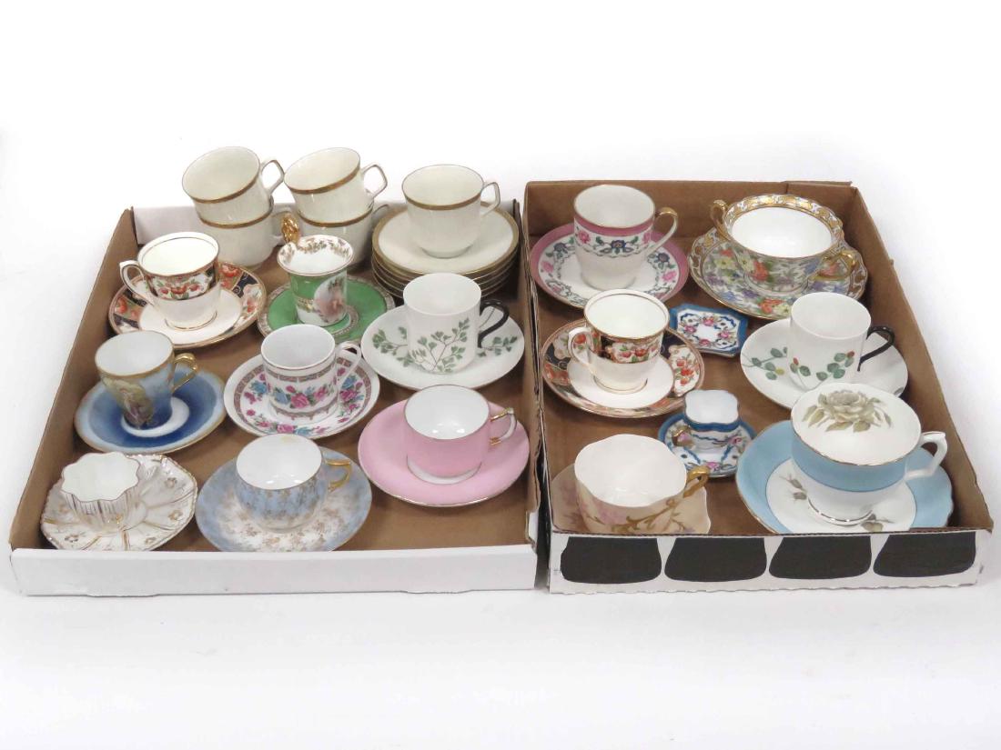 (2) BOXES ASSORTED VINTAGE CUPS & SAUCERS INCLUDING: (2) BOXES ASSORTED VINTAGE CUPS & SAUCERS INCLUDING CROWN STAFFORDSHIRE, LIMOGES, COLDOUGH, GERMAN, ETC