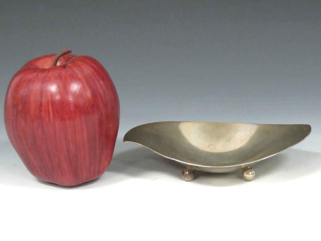 TIFFANY & CO. STERLING LEAF-FORM BALL FOOT DISH,: TIFFANY & CO. STERLING LEAF-FORM BALL FOOT DISH, #23350, MOORE MARK. LENGTH 5 1/2"; 2.82 OZT