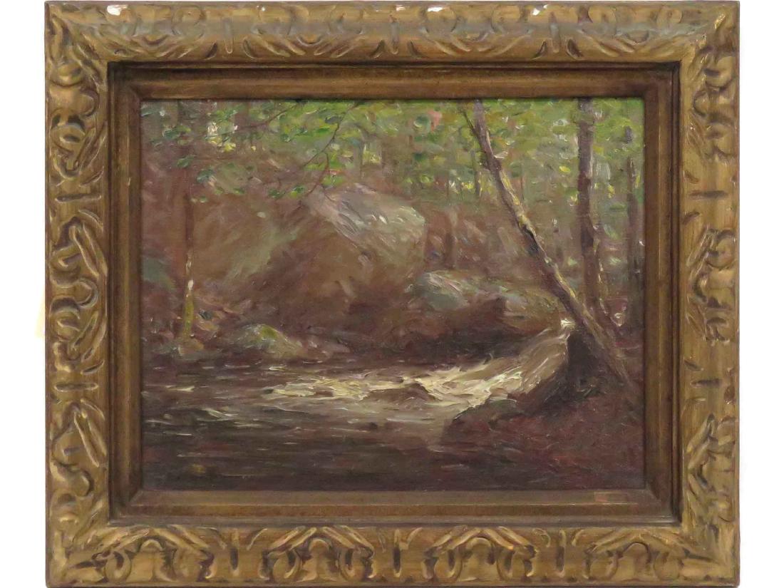 HAL ROBINSON (AMERICAN 1867-1933) OIL ON CANVAS, FOREST: HAL ROBINSON (AMERICAN 1867-1933) OIL ON CANVAS, FOREST STREAM, SIGNED. 11 X 14"; FRAMED 15 X 18"