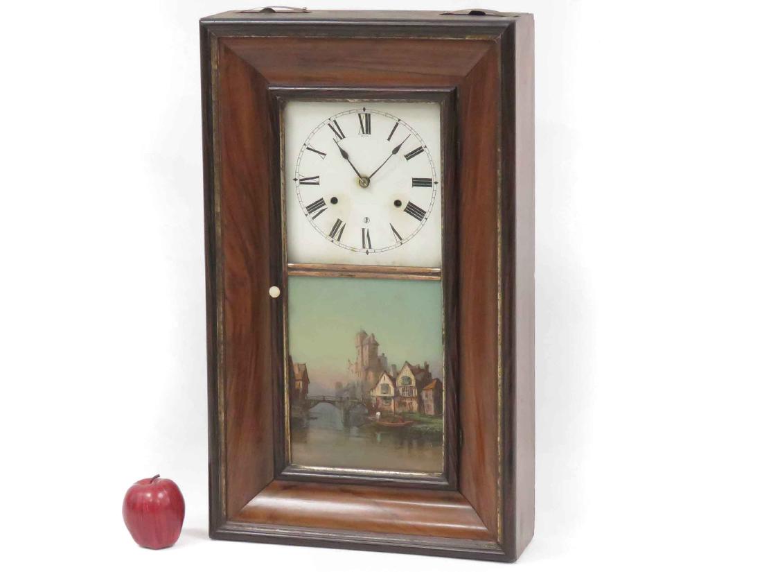 SESSIONS ROSEWOOD OGEE SHELF CLOCK, 19TH CENTURY.: SESSIONS ROSEWOOD OGEE SHELF CLOCK, 19TH CENTURY. HEIGHT 26"