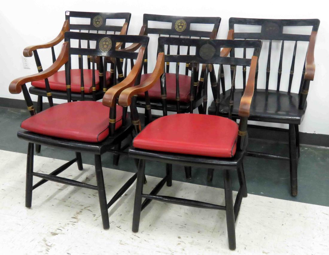 SET (5) NICHOLS & STONE COLLEGIATE WINDSOR STYLE: SET (5) NICHOLS & STONE COLLEGIATE WINDSOR STYLE ARMCHAIRS, SIGNED 20TH CENTURY