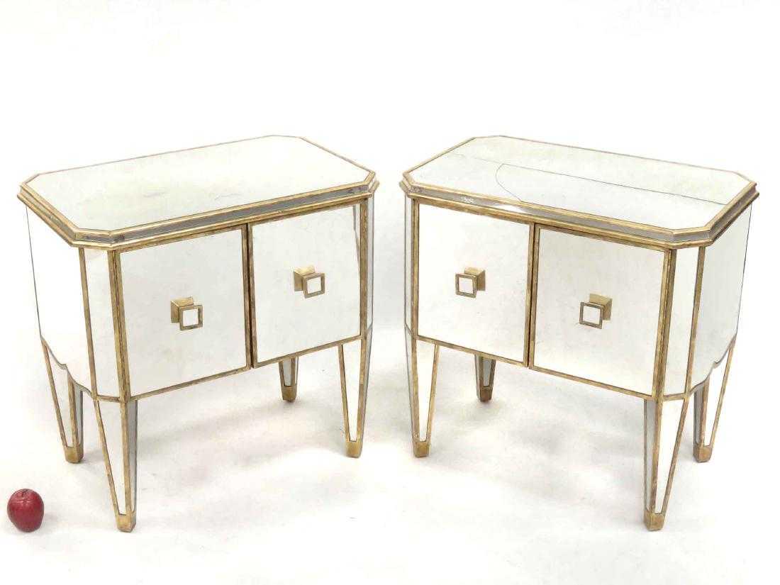 PAIR DESIGNER MODERN GILT/MIRROR MOUNTED CABINETS. (1 of 4)