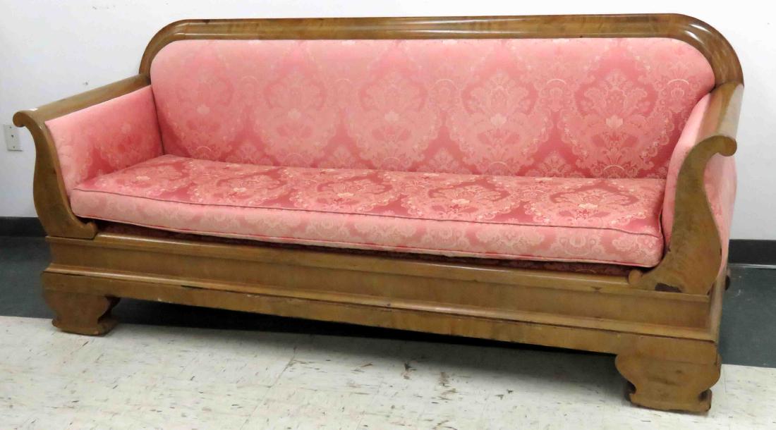 EMPIRE CARVED MAHOGANY SOFA, 19TH CENTURY. HEIGHT 36";: EMPIRE CARVED MAHOGANY SOFA, 19TH CENTURY. HEIGHT 36"; WIDTH 84"