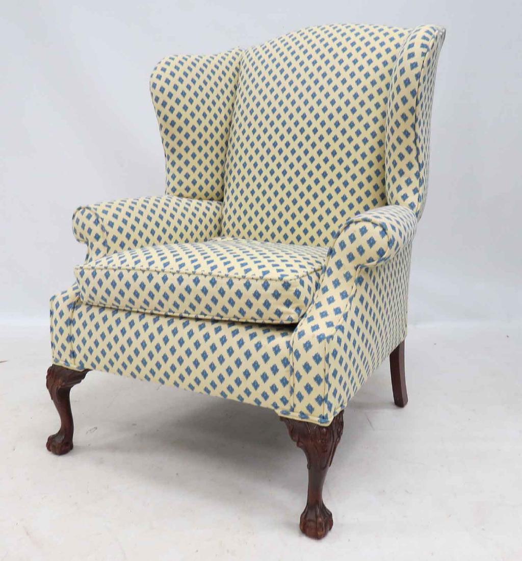 CHIPPENDALE STYLE WING-BACK ARMCHAIR, 20TH CENTURY (1 of 3)