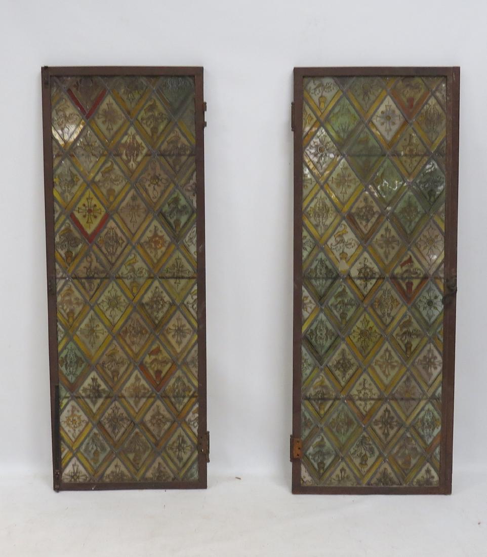 PAIR STAINED/LEADED GLASS DOORS, 19TH CENTURY. 61 X 23" (1 of 4)
