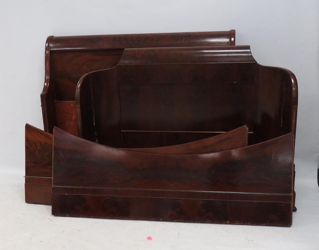 EMPIRE CARVED MAHOGANY SLEIGH BED, 19TH CENTURY. HEIGHT: EMPIRE CARVED MAHOGANY SLEIGH BED, 19TH CENTURY. HEIGHT 48"; WIDTH 58"
