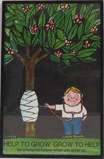 TOMI UNGERER (AMERICAN 1931-), LITHOGRAPHIC POSTER,: TOMI UNGERER (AMERICAN 1931-), LITHOGRAPHIC POSTER, "HELP TO GROW-GROW TO HELP", 1969. SIGHT 37 X 23 1/2"; FRAMED & GLAZED-39 X 25"