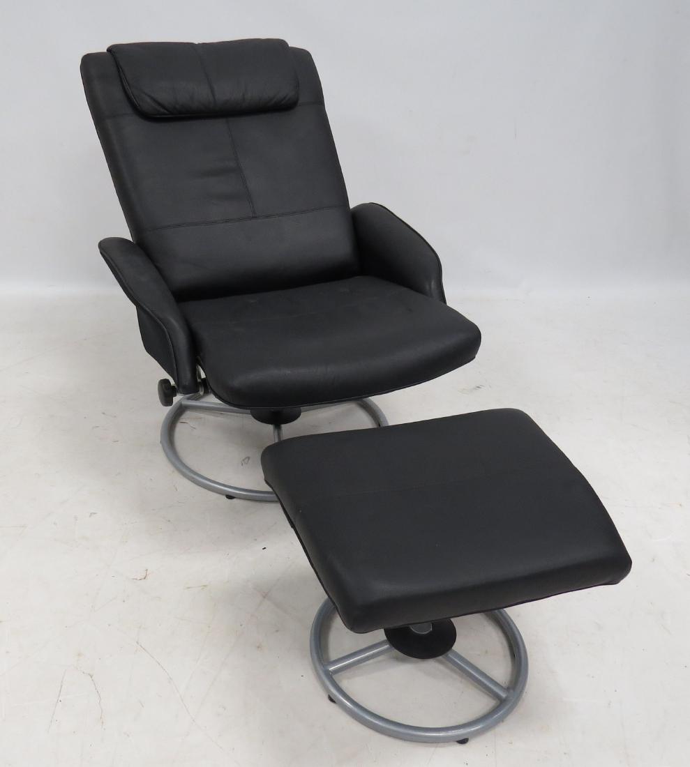 SCANDINAVIAN MODERN BLACK LEATHER LOUNGE CHAIR &: SCANDINAVIAN MODERN BLACK LEATHER LOUNGE CHAIR & OTTOMAN (IKEA)