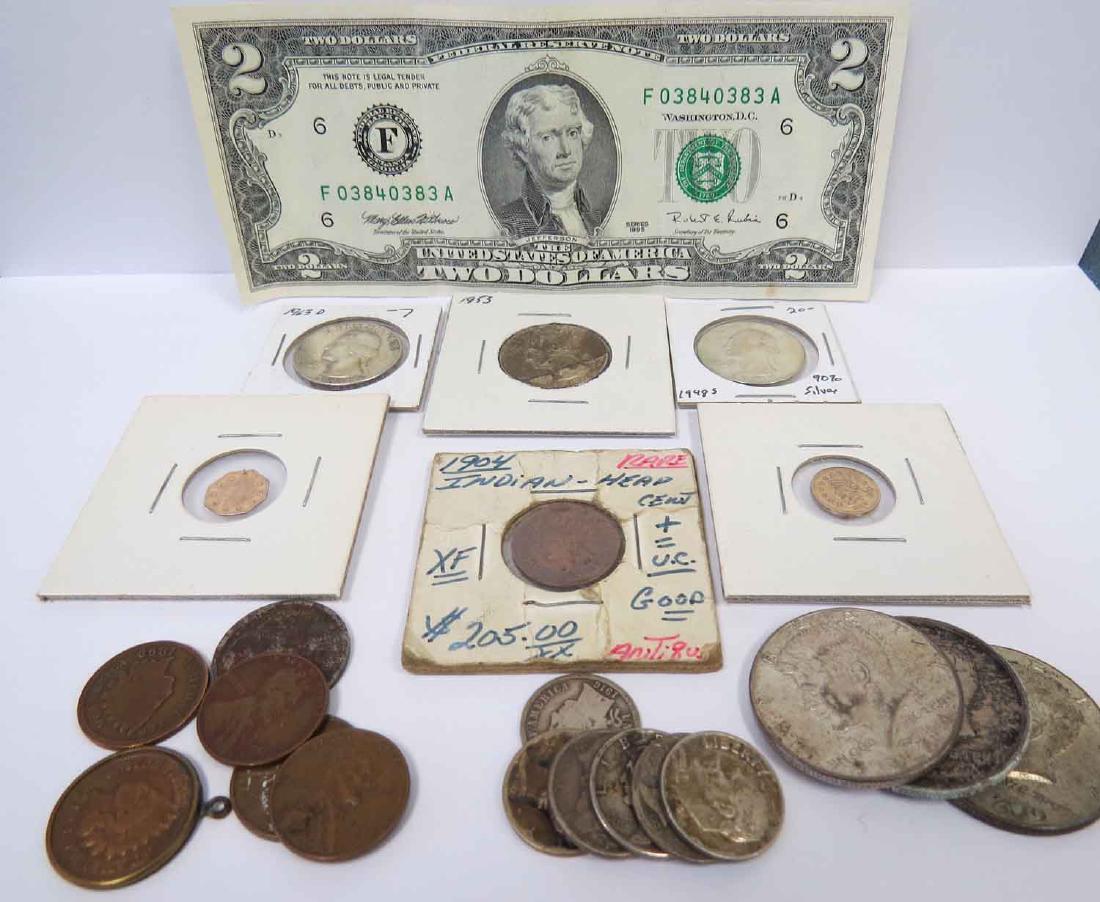 LOT ASSORTED US COINS & CURRENCY INCLUDING SILVER (1 of 2)