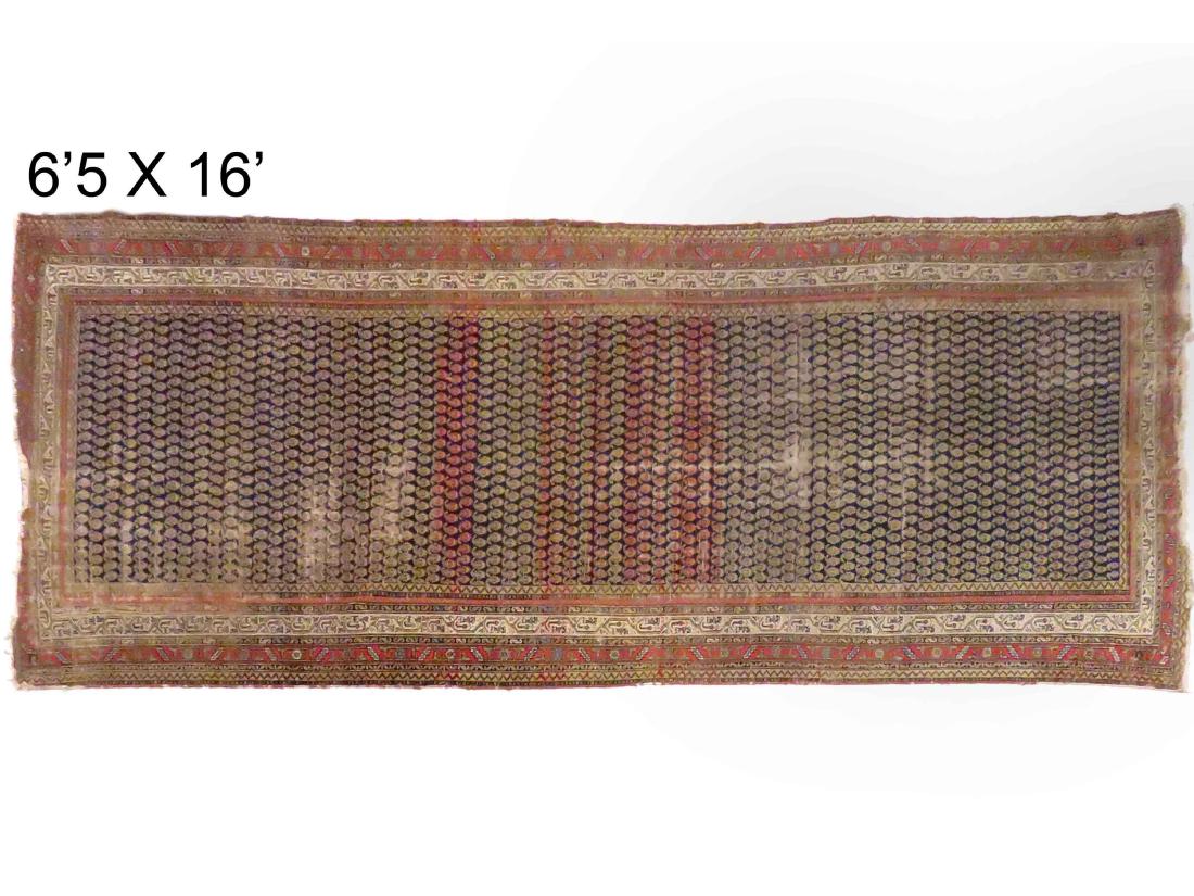 ANTIQUE NORTH PERSIAN CORRIDOR RUG. 6'5" X 16' (1 of 4)
