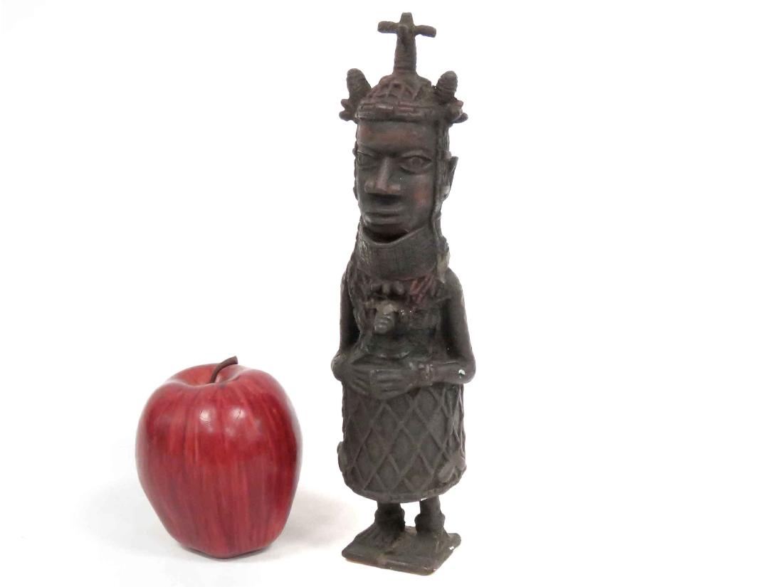 BENIN, NIGERIA, BRONZE OBA FIGURE. HEIGHT 10" (1 of 2)