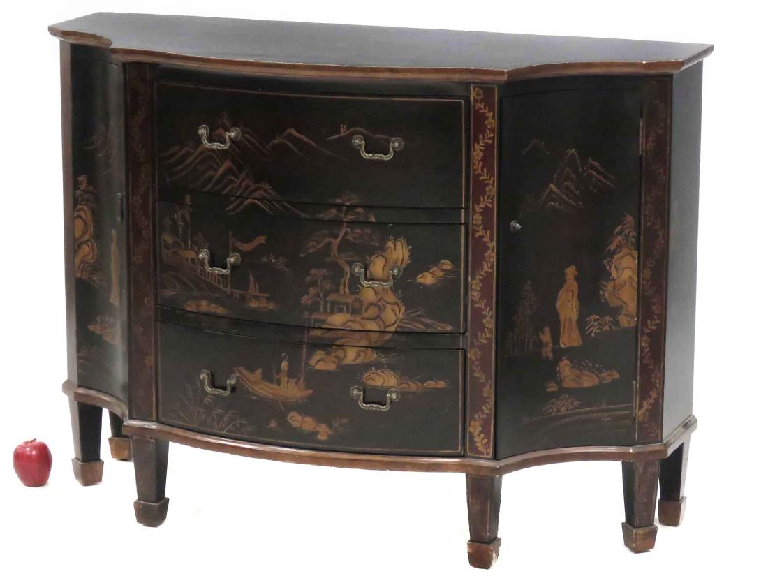 HEPPLEWHITE STYLE CHINOISERIE DECORATED CHEST. HEIGHT: HEPPLEWHITE STYLE CHINOISERIE DECORATED CHEST. HEIGHT 35"; WIDTH 48"; DEPTH 20"