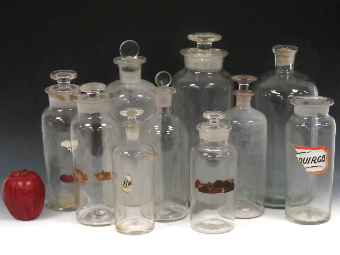 LOT (10) ASSORTED VINTAGE APOTHECARY JARS. HEIGHT 8-12: LOT (10) ASSORTED VINTAGE APOTHECARY JARS. HEIGHT 8-12 1/2"
