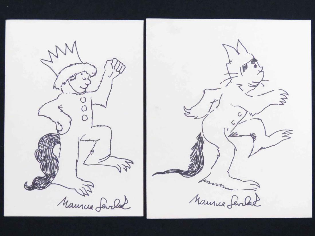 ATTRIBUTED TO MAURICE SENDAK (AMERICAN 1928-2012), LOT: ATTRIBUTED TO MAURICE SENDAK (AMERICAN 1928-2012), LOT (2) INK ON CREAM PAPER, SIGNED. 5 5/8 X 4" & 5 3/4 X 4 3/4"