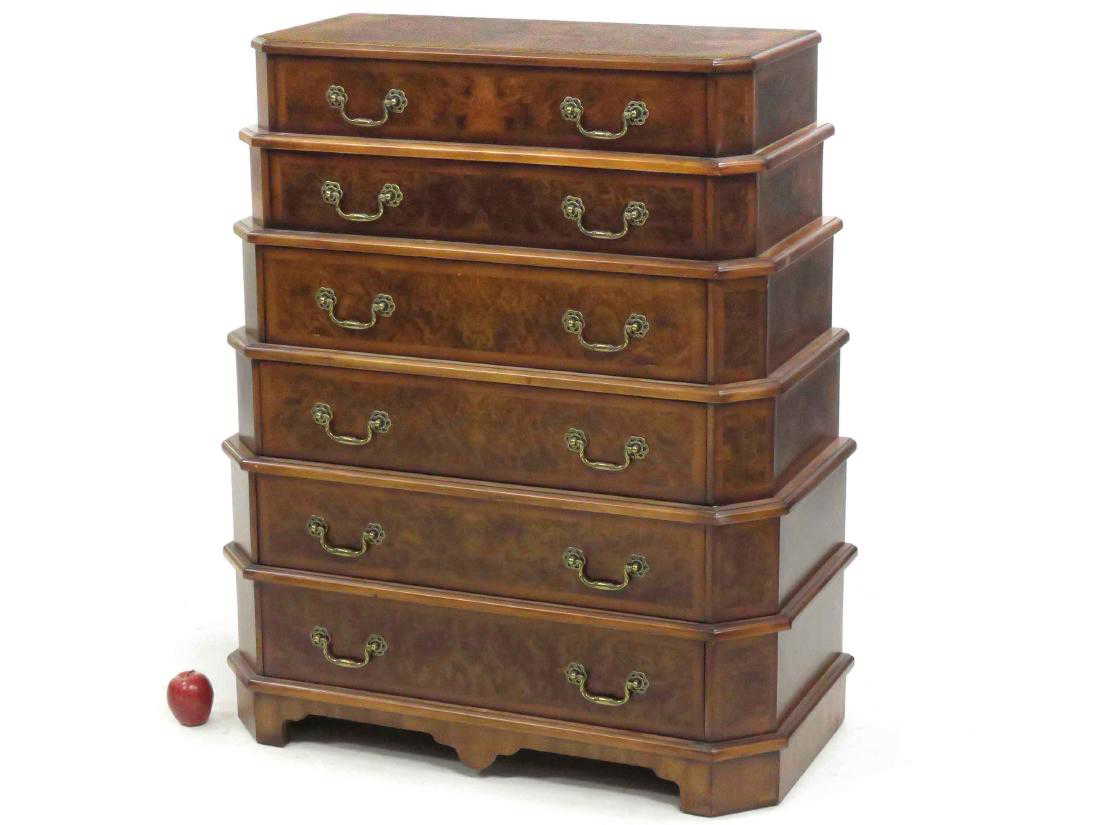 Stepped Burl Elm Mahogany Chest Of Drawers Height