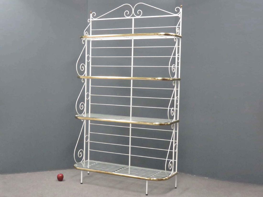 FRENCH PAINTED WROUGHT IRON & BRASS BAKERS RACK. HEIGHT: FRENCH PAINTED WROUGHT IRON & BRASS BAKERS RACK. HEIGHT 84"; WIDTH 48"; DEPTH 16"