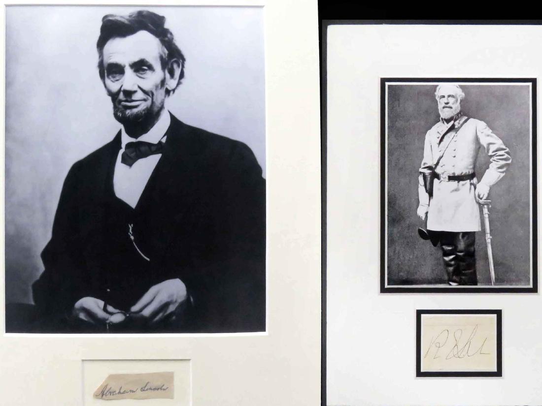 LOT (2) INAUTHENTIC AUTOGRAPH CUTS INK ON PAPER (LIKELY: LOT (2) INAUTHENTIC AUTOGRAPH CUTS INK ON PAPER (LIKELY FORGERS) INCLUDING "ABRAHAM LINCOLN", 3/4 X 2 3/8" & ROBERT E. LEE, 1 5/8 X 2 3/8"