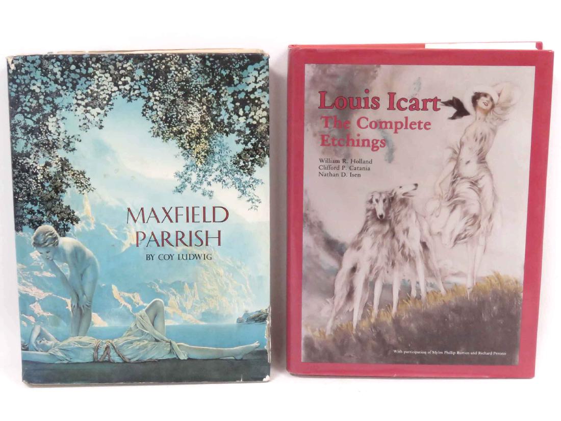 LOT (2) VOLUMES INCLUDING LOUIS ICART, THE COMPLETE: LOT (2) VOLUMES INCLUDING LOUIS ICART, THE COMPLETE ETCHINGS, HOLLAND, SCHIFFER, 1990 (DJ) AND MAXFIELD PARRISH, LUDWIG, WATSON-GUPTILL PUBLICATIONS, 1ST ED, 1973 (DJ)