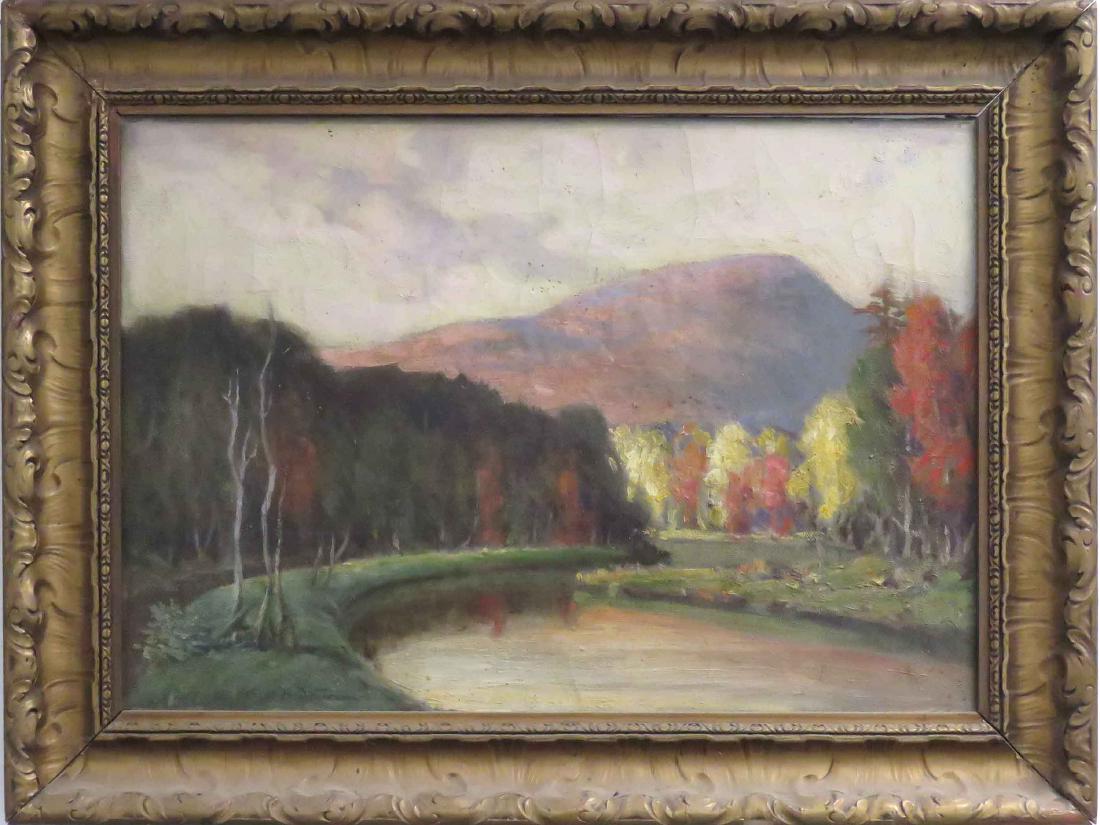AUGUST DREXLER TURNER (AMERICAN 1854-1919), OIL ON: AUGUST DREXLER TURNER (AMERICAN 1854-1919), OIL ON CANVAS, RIVER LANDSCAPE, SIGNED. 14 X 20"; FRAMED 19 X 25"