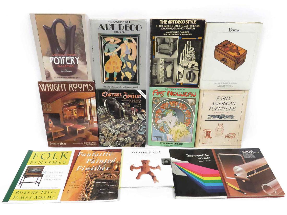 LOT (13) ART BOOKS INCLUDING WRIGHT ROOMS, PHILIPPE: LOT (13) ART BOOKS INCLUDING WRIGHT ROOMS, PHILIPPE STARCK, ART DECO STYLE, POTTERY AND FURNITURE FINISHES