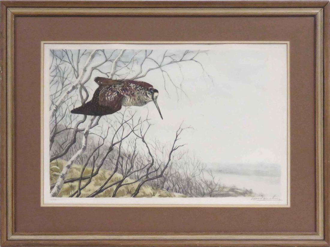 LEON DANCHIN (FRENCH 1887-1938) ETCHING/AQUATINT, WOOD: LEON DANCHIN (FRENCH 1887-1938) ETCHING/AQUATINT, WOOD COCK PHEASANT, SIGNED #113/500. SIGHT 16 X 23 1/2"; FRAMED AND GLAZED 24 1/2 X 32 1/2"