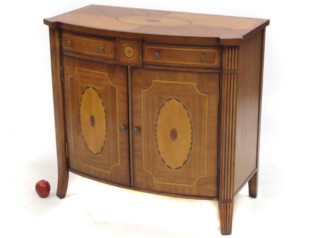 ADAMS STYLE CARVED & INLAID MAHOGANY BOW-FRONT SERVER.: ADAMS STYLE CARVED & INLAID MAHOGANY BOW-FRONT SERVER. HEIGHT 36 1/2"; WIDTH 38"; DEPTH 18"