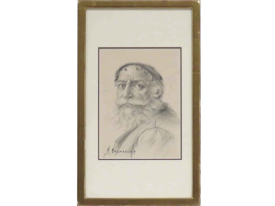 BOTIS THALISSINOS (GREEK 20TH CENTURY), CHARCOAL SKETCH: BOTIS THALISSINOS (GREEK 20TH CENTURY), CHARCOAL SKETCH OF A BEARDED MAN, SIGNED. SIGHT 10 1/2 X 7 5/8"; FRAMED & GLAZED-19 1/2 X 12" (THALISSINOS WAS TAUGHT BY SALVADOR DALI)