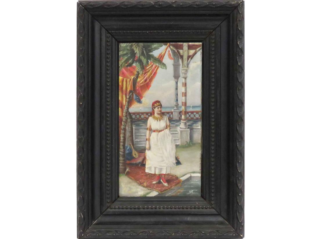ORIENTALIST SCHOOL (19TH CENTURY), OIL ON PANEL, YOUNG: ORIENTALIST SCHOOL (19TH CENTURY), OIL ON PANEL, YOUNG TURKISH WOMAN, SIGNED (ILLEGIBLY). 8 X 4 3/8"; FRAMED 12 X 9"