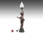 AFTER MOREAU, COMPOSITION NEWEL POST FIGURAL LAMP.