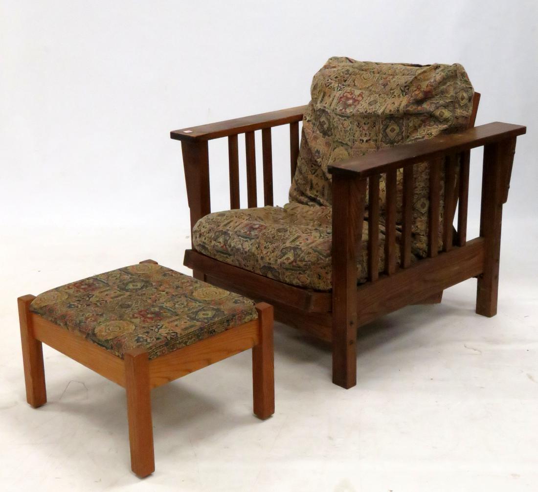 ARTS & CRAFTS OAK EVEN ARM MORRIS CHAIR & OTTOMAN (1 of 1)