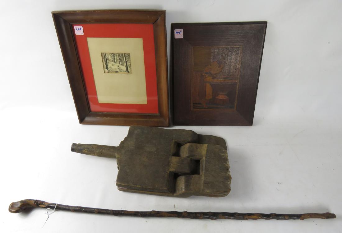 LOT (4) INCLUDING MARQUETRY INLAID PANEL, 13 X 10 1/2"; (1 of 1)