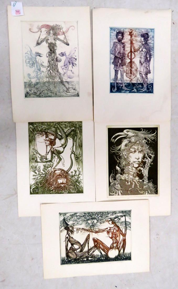 HUNGARIAN SCHOOL (20TH CENTURY), LOT (5) ETCHINGS AND (1 of 1)