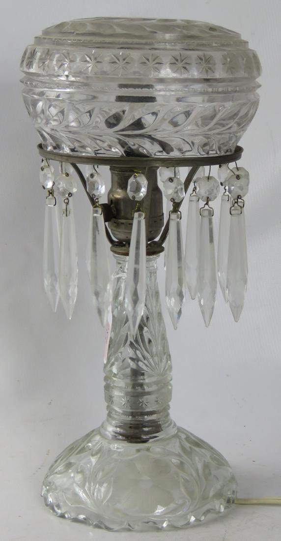 ETCHED PRESSED GLASS CRYSTAL LAMP WIT PRISMS. HEIGHT 12 (1 of 1)