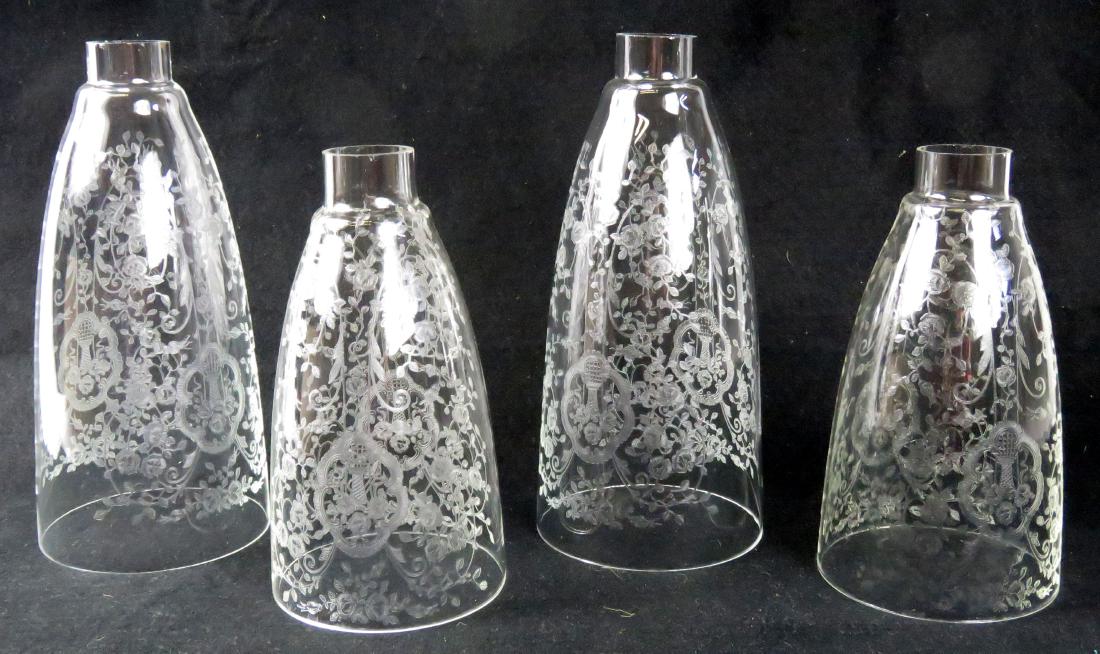 LOT (4) ETCHED HURRICANE SHADES. HEIGHT 8 1/2" & 10 (1 of 1)