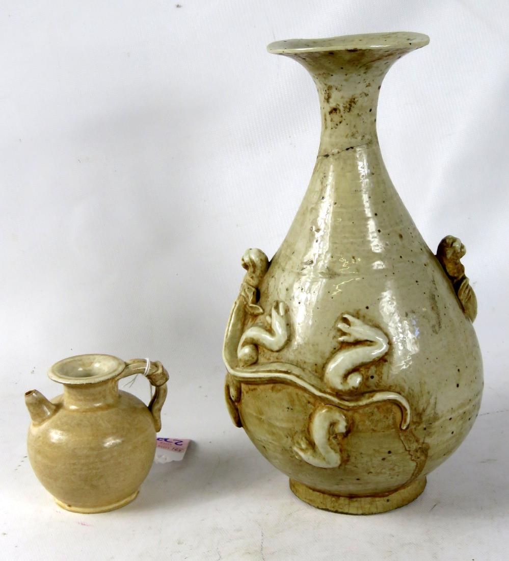LOT (2) CHINESE ARCHAIC STYLE POTTERY INCLUDING VASE, (1 of 1)