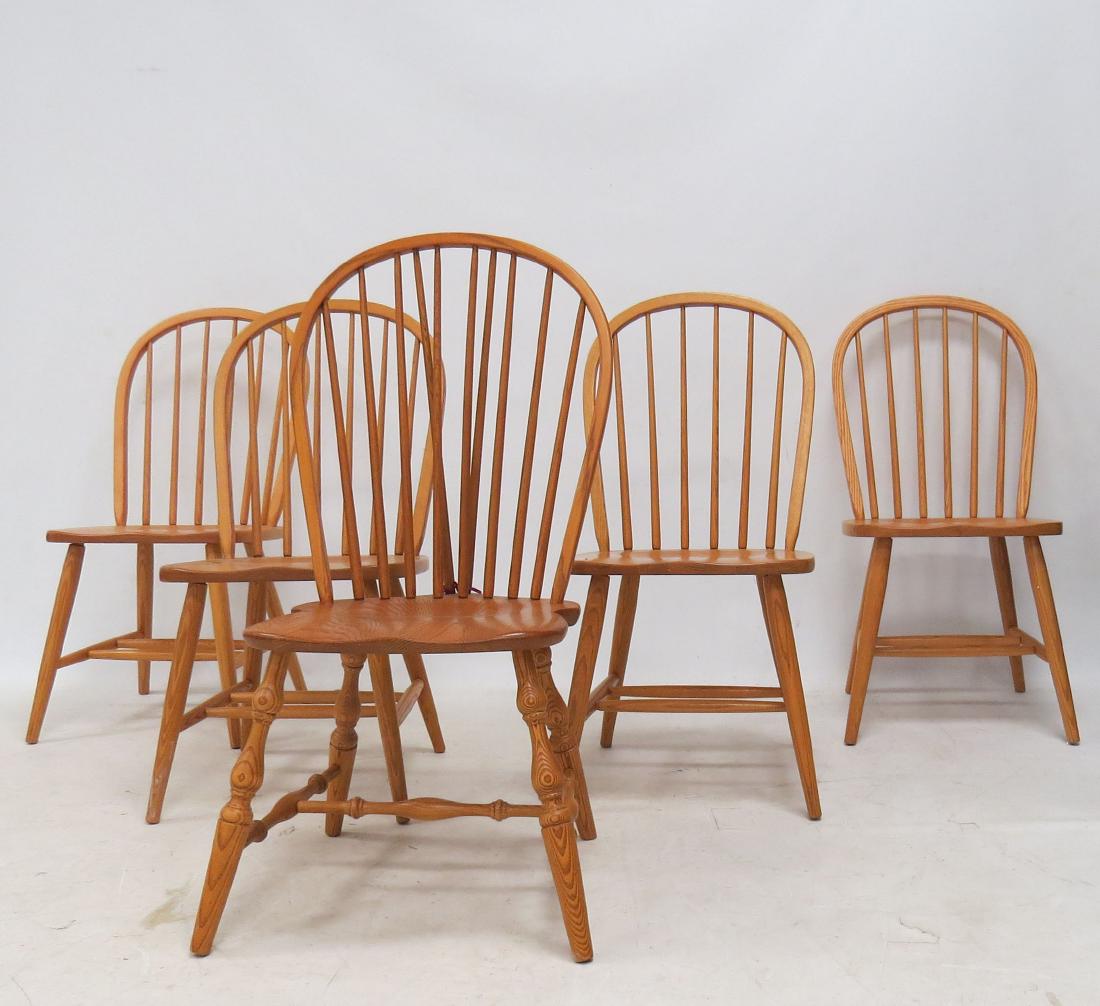 LOT (5) CARVED OAK WINDSOR STYLE CHAIRS (1 of 3)