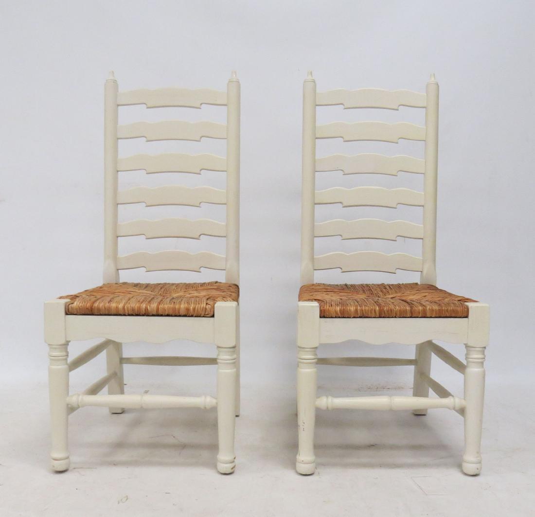 PAIR PAINTED LADDER-BACK, RUSH-SEAT SIDE CHAIRS (1 of 2)