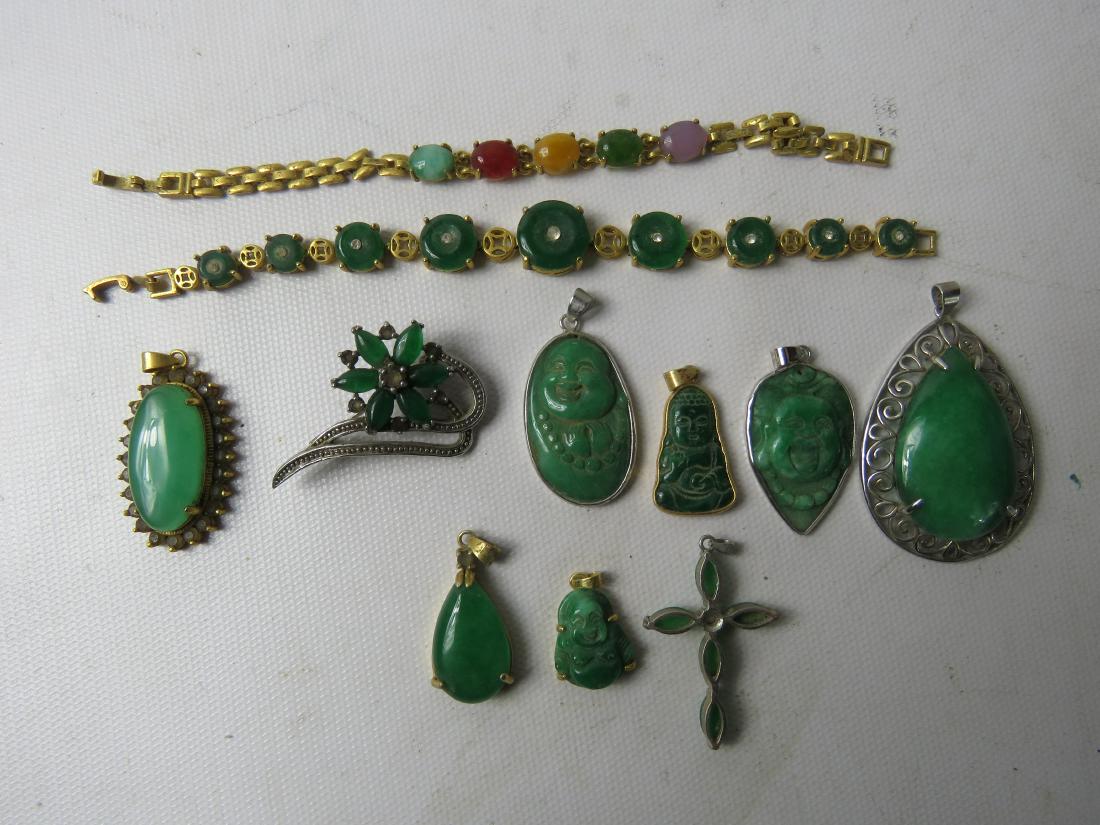 LOT (11) CHINESE HARDSTONE MOUNTED JEWELRY INCLUDING (1 of 1)