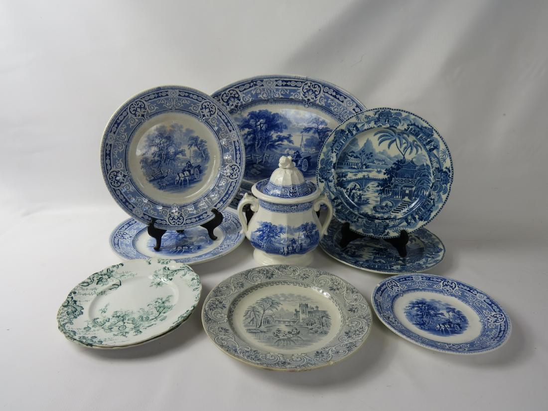 LOT (10) ASSORTED IRONSTONE/PORCELAIN TRANSFER (1 of 2)