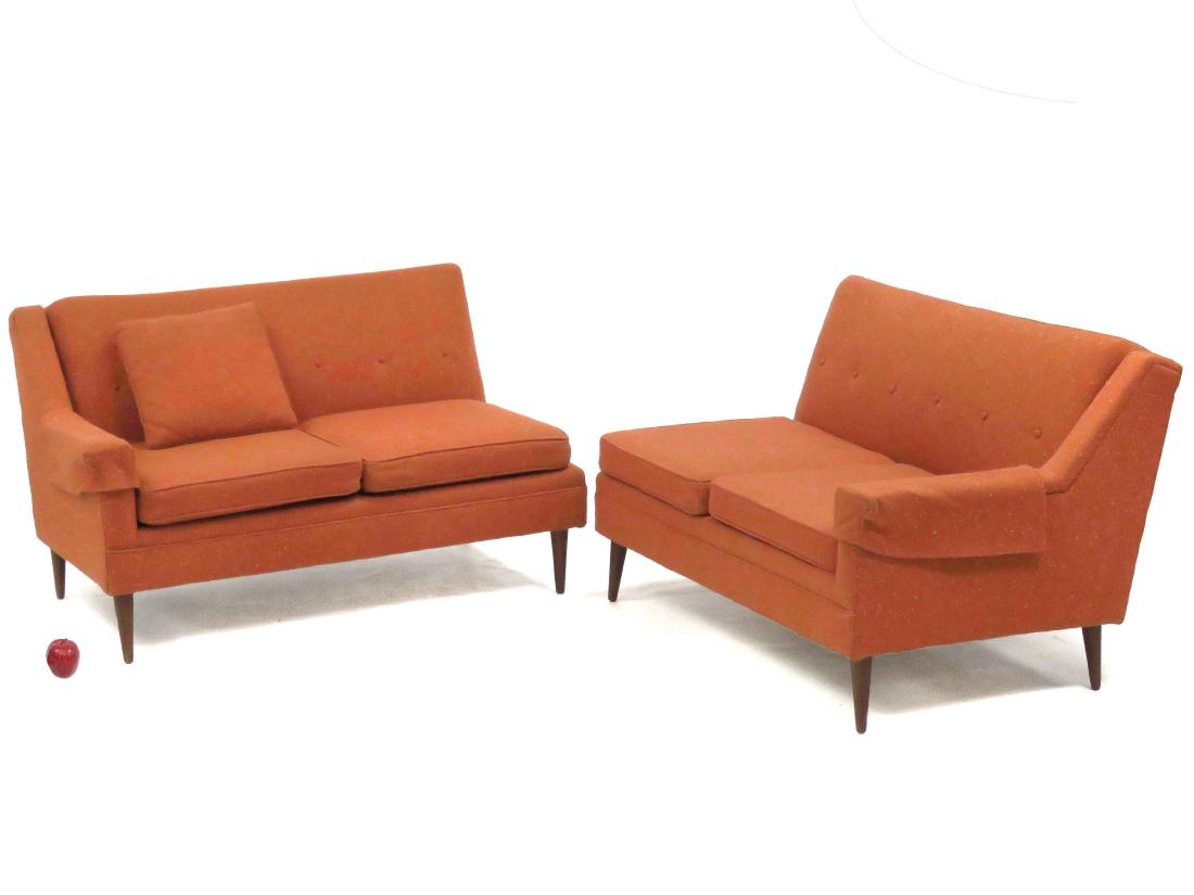 MID-CENTURY MODERN UPHOLSTERED SECTIONAL SOFA, (2): MID-CENTURY MODERN UPHOLSTERED SECTIONAL SOFA, (2) "FLEXSTEEL" WITH ARM COVERS AND ONE PILLOW. HEIGHT 29 1/2"; LENGTH 47"