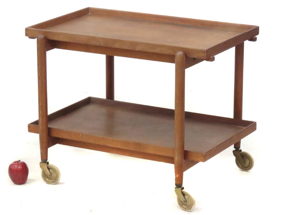 PAUL HUNDEVAD DESIGN DANISH MODERN TEAK ROLLING BAR: PAUL HUNDEVAD DESIGN DANISH MODERN TEAK ROLLING BAR CART. HEIGHT 24"; LENGTH 30"
