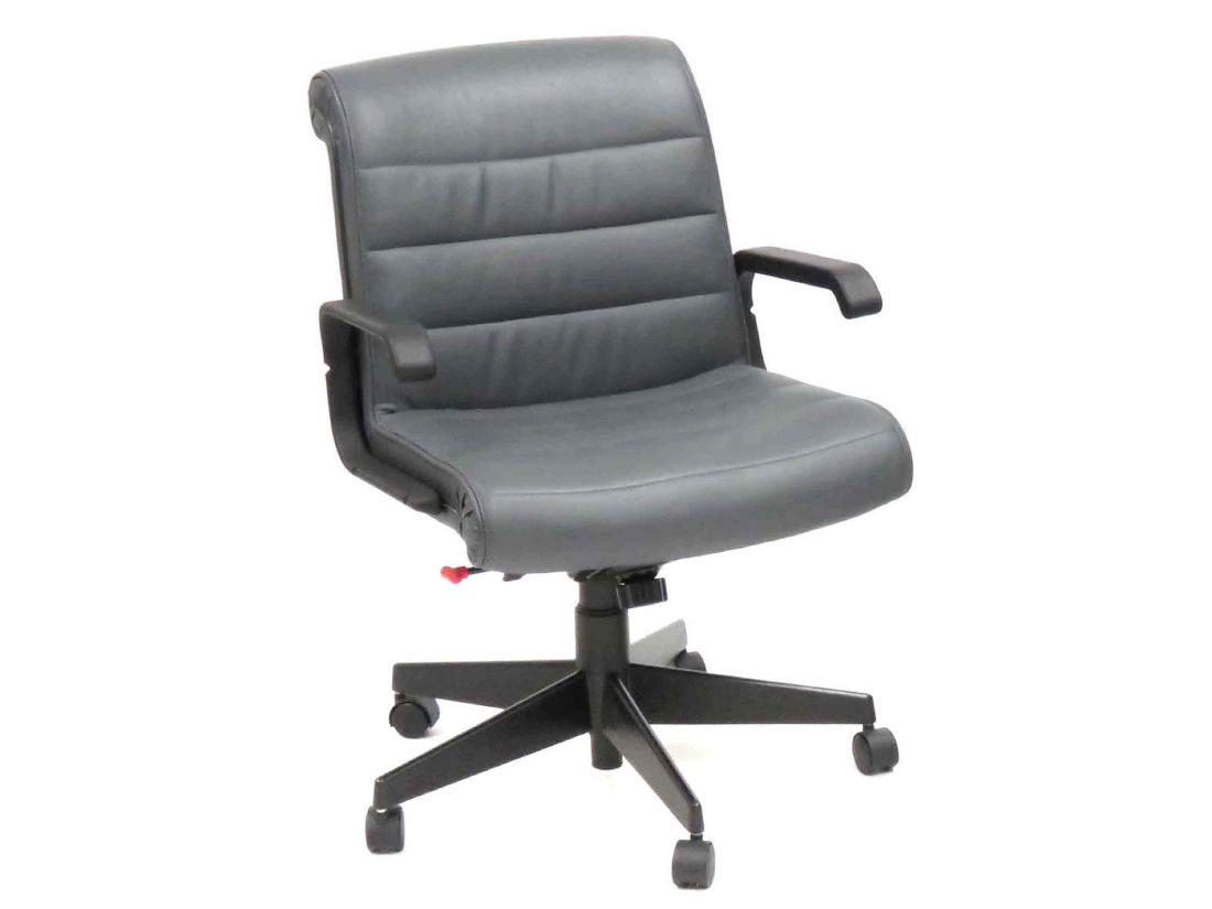 RICHARD SAPPER FOR KNOLL INTERNATIONAL, GRAY LEATHER: RICHARD SAPPER FOR KNOLL INTERNATIONAL, GRAY LEATHER OFFICE/MANAGEMENT SWIVEL ARMCHAIR