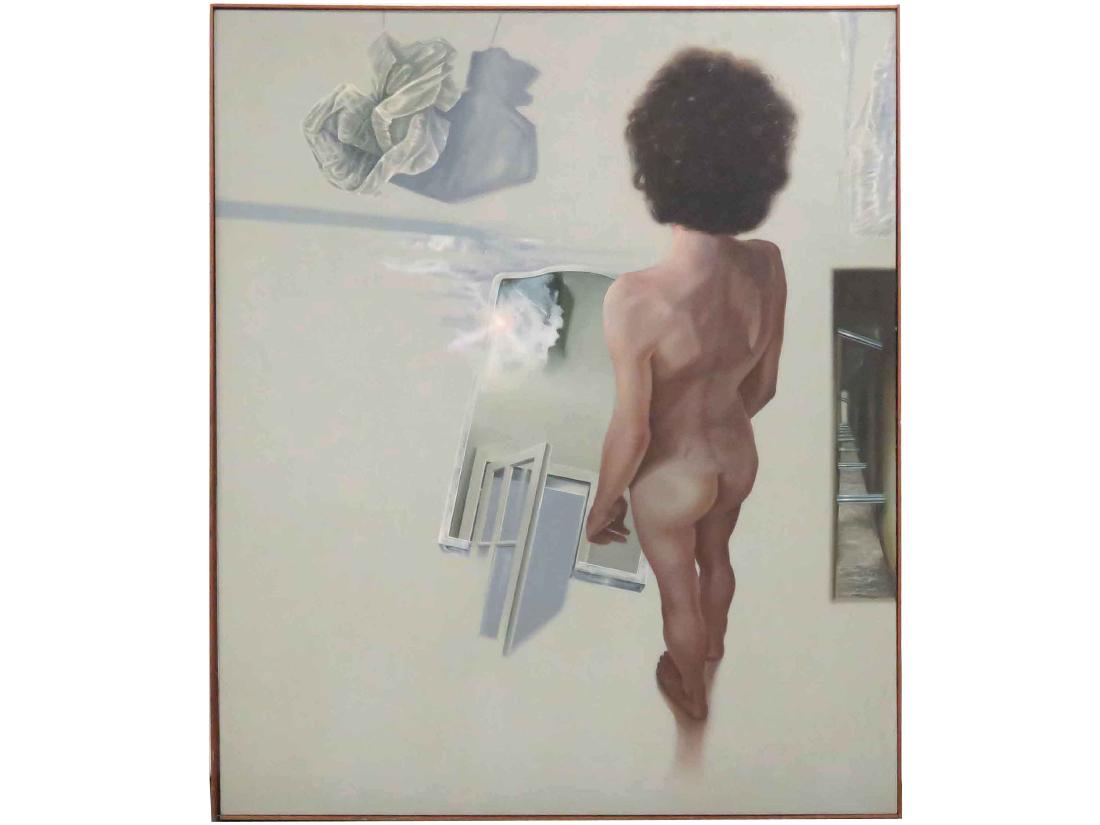 AMERICAN SCHOOL (20TH CENTURY), OIL ON CANVAS,: AMERICAN SCHOOL (20TH CENTURY), OIL ON CANVAS, SURREALIST COMPOSITION, SIGNED A. ALEXANDER. 72 X 60"; FRAMED 73 X 61"
