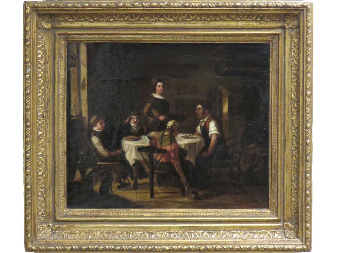 GERMAN SCHOOL (19TH CENTURY), OIL ON CANVAS, JEWISH: GERMAN SCHOOL (19TH CENTURY), OIL ON CANVAS, JEWISH FAMILY, SIGNED SCHRODER. 15 X 18"; FRAMED 21 1/2 X 24 1/2" (RELINED)